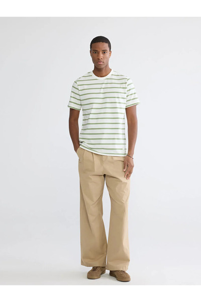 LC Waikiki Tricou pentru bărbați verde cu guler rotund dungi bumbac moale