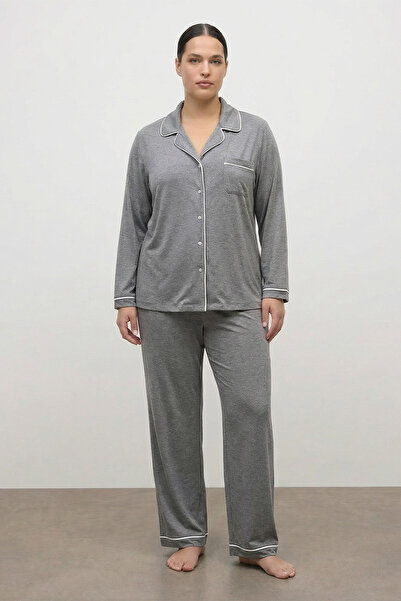 MYLİNE Kontrast Piped Combed Cotton Pajama Set