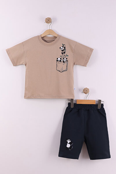 Entel Boy's 100% Cotton T-Shirt Capri 2-Piece Set Panda Printed