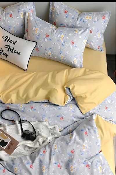 İQON Fitted Sheet Pieces Duvet Cover Set Single Daisy Yellow