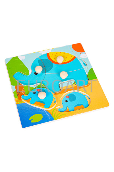 decotoys Puzzle lemn mic buton elefant 4/set