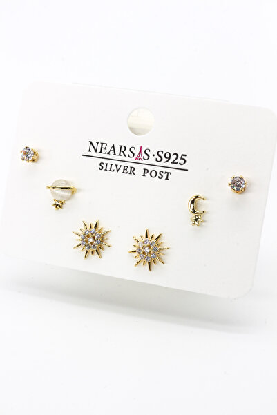 Nearsis Zircon Stone Set of Six Pole Star Earrings