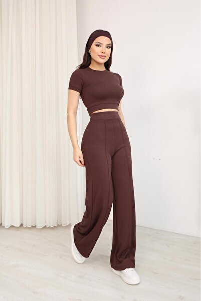 Elit Women's Modal Fabric Crew Neck Short Sleeve Cropped Bottom Top Set