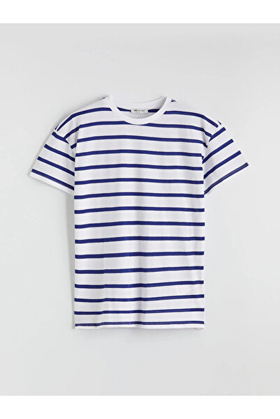 LC Waikiki Blue Crew Neck Striped Women's T-Shirt