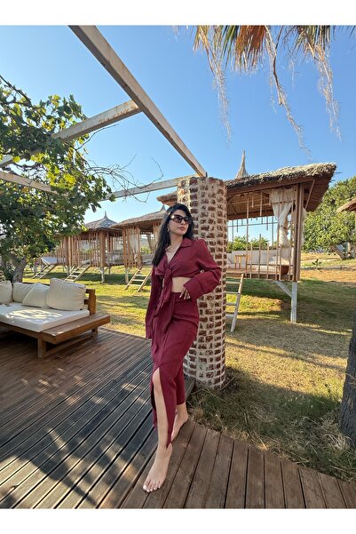Bağlamalı Gömlek Drape Etek İkili Takım
