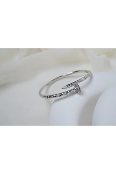 ATELİER TUĞBA KLPÇ089 مشبك فولاذي فضي مرصع بالأحجار (قطر داخلي 5.8 سم)