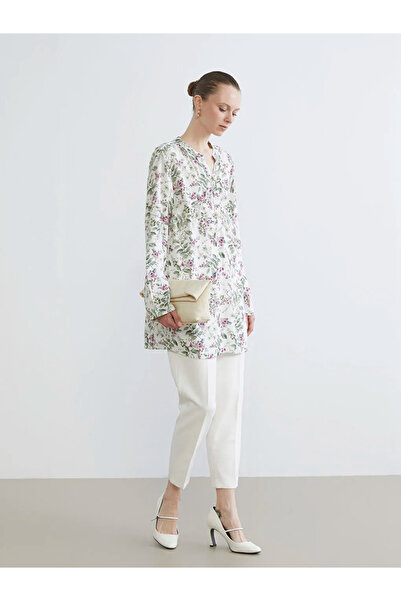 LC Waikiki Ecru Open Collar Patterned Women's Tunic