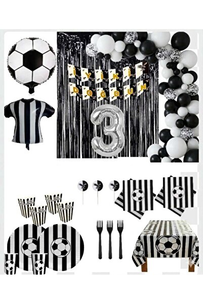 Mehca taraftar 16 kişilik siyah beyaz (BJK) 3 yaş balonlu doğum günü konsepti