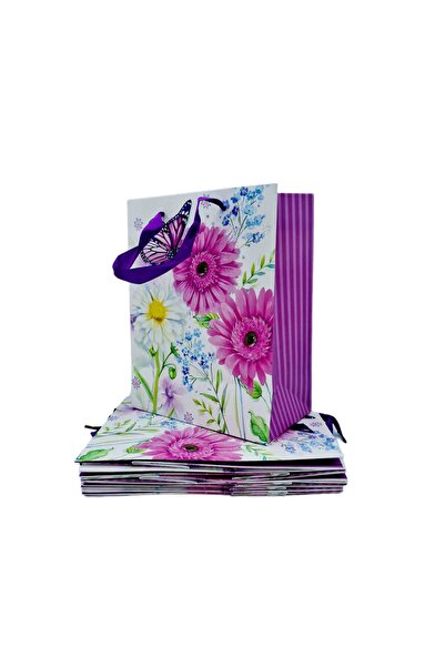 decotoys Cardboard gift bags with flowers 12/set M