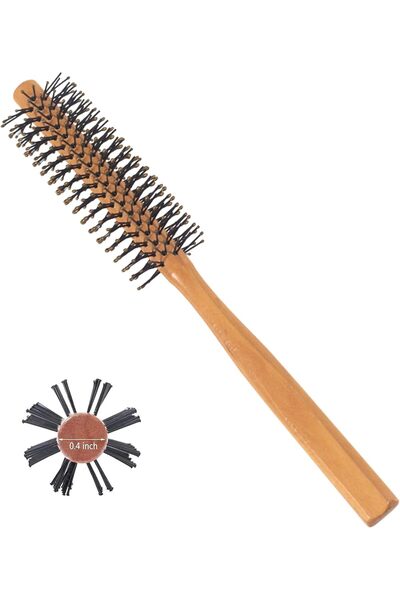 EcoShine ECO SHINE Round Wooden Small Barrel Brush for Short Hair - Mini Quif...