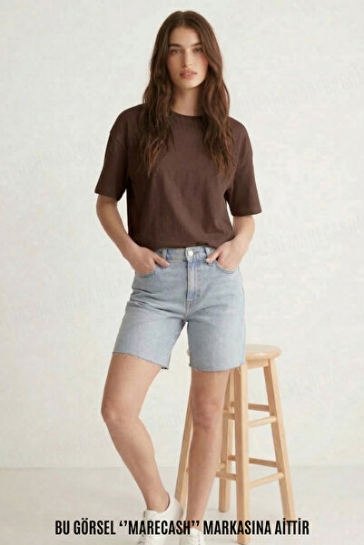 MARECASH تي شيرت نسائي مقاس كبير غير مطبوع بأكمام قصيرة وياقة دائرية صيفية