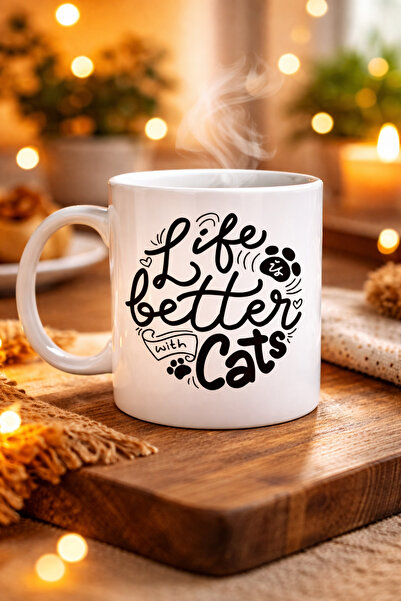 CT STONES Viața e mai bună cu pisicile – Cană de porțelan specială pentru pis...