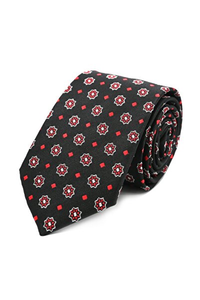 Sade Kravat Black Red White Special Patterned Tie 31957 Red