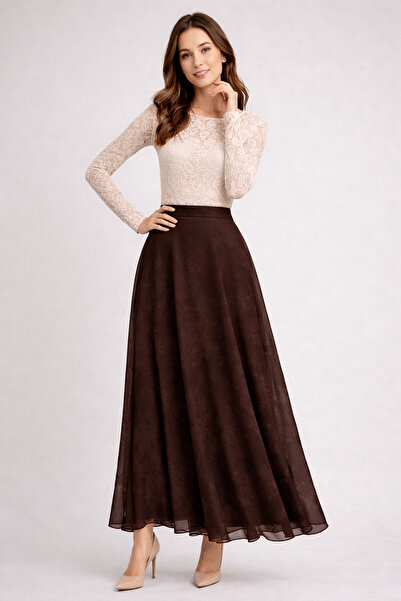 benguen Empirme Sa deznom Šifonska suknja O219 Smeđa