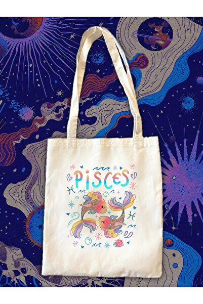 westartic Pisces Balık Burcu Özel Tasarım Kumaş Bez Tote Omuz Çantası