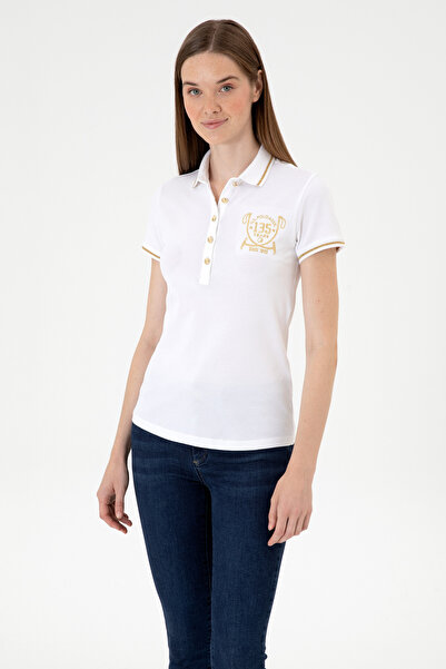 U.S. Polo Assn. Tricou Polo Damă Alb Cu Logo Și Detalii pe Guler