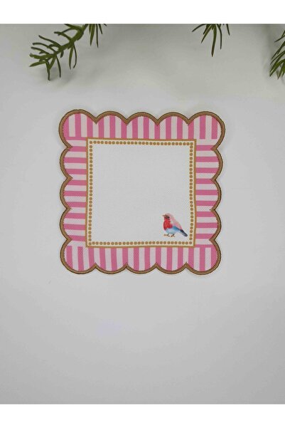 decofav Naperon decorativ roz Kenar Bird cu model cu broderie aurie, pachet d...