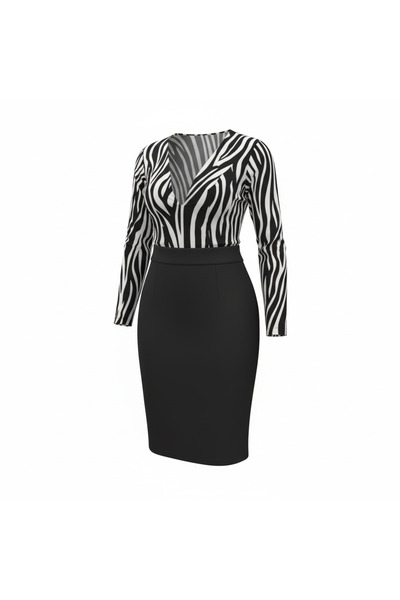 NERATHIS Women's Patterned Dress with Back Zipper Slit