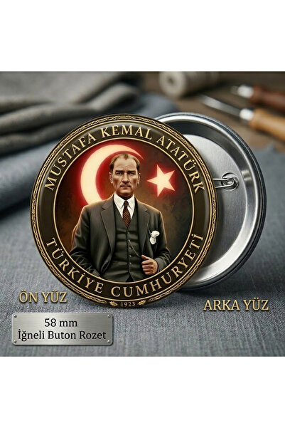 Mugs and love Mustafa kemal atatürk BÜYÜK BOY kaliteli baskı iğneli rozet