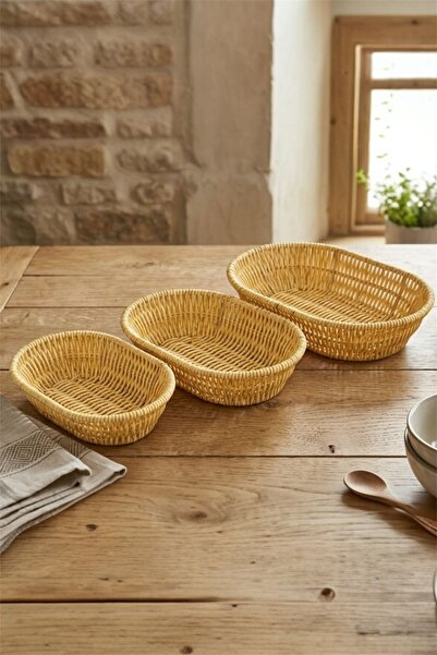 Bayev Set of 3 Oval Wicker Braided Bread Baskets - Rattan Decorative Basket Set