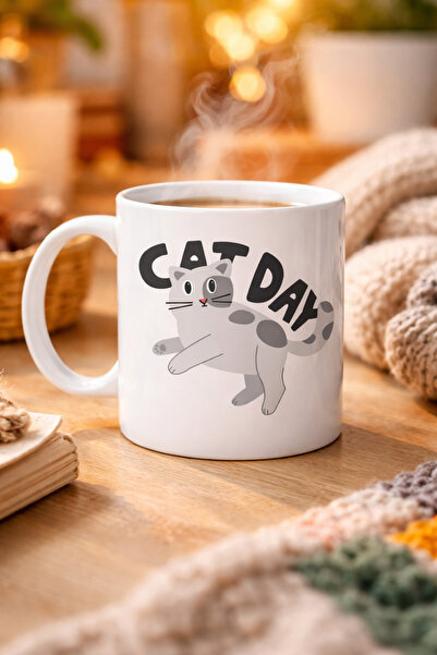 CT STONES Cat Day pisică cu model Cană de porțelan Model 67 – Cu pisică figur...