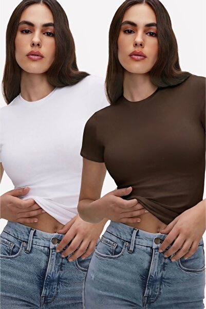 ossons basic crop Tricou - elastic Material textil slim fit , guler rotund Se...