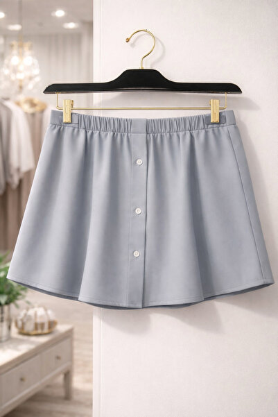 ELMODA Gray Belted Elastic Shirt-Looking Hijab Savior Skirt