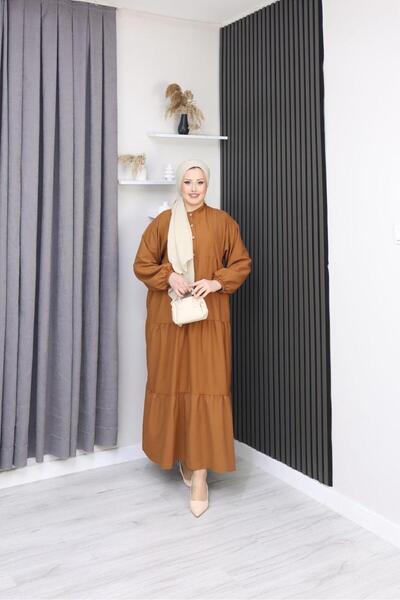 AXXAN Cotton Dress Half Placket Alacati Dress Hijab Plain Dress Does Not Sweat