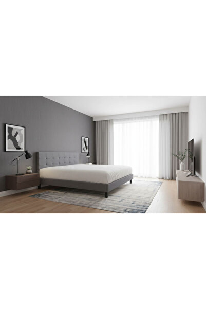 MarketMob Pat Mali 160x200 cm tapițat cu material textil gri și somieră inclusă