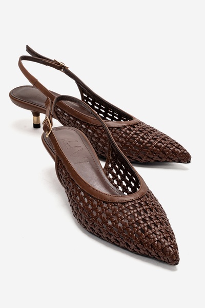 LuviShoes ORELIS Kahverengi Örgü Desenli Kadın Kısa Topuklu Ayakkabı