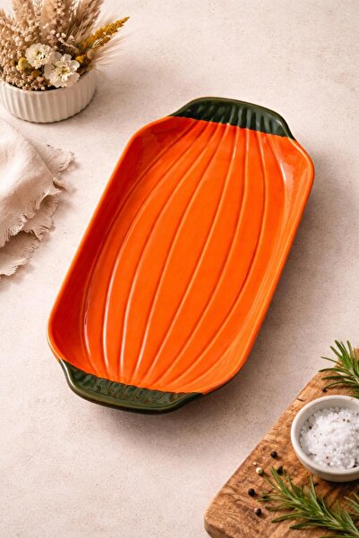 MİS KİTCHEN Ceramic Pumpkin Figured Presentation Plate - Orange Decorative Mo...