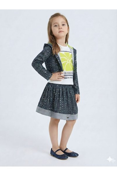 XO Kids Glittery Fabric Hooded 3-Piece Girls' Skirt Set 3-7 Years 4416