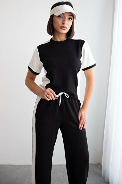 Ded COLLECTION Women's Short Sleeve Color Block Paneled and Striped Detail Co...