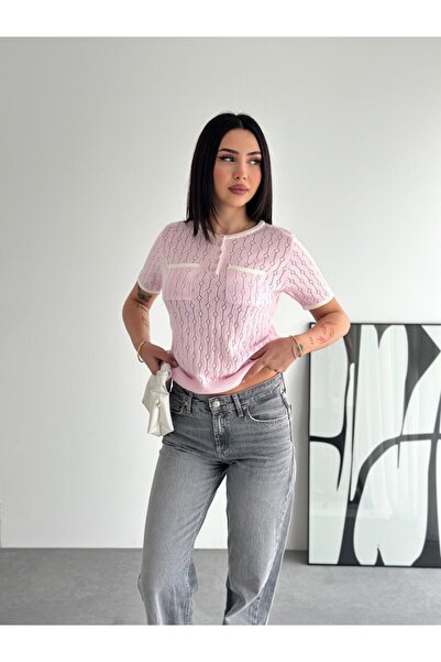 Noi Belis Half Pat Buttoned Pocket Detail Knitwear Blouse Ss26Bz0080