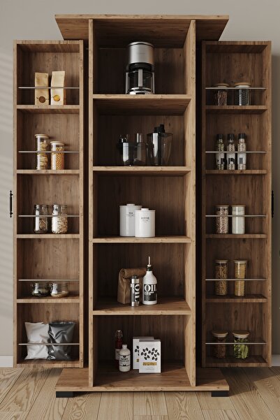 AEKA AE-2200 Elit Çam Çok Amaçlı Mutfak Dolabı 2 Kapaklı Raflı Bölmeli 170cm ...