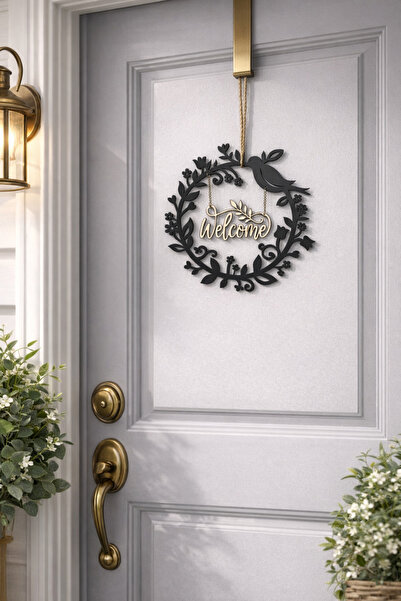 Taşteks Welcome Yazılı Kuşlu MDF Kapı & Duvar Süsü – Dekoratif Çelenk (30x30 cm)