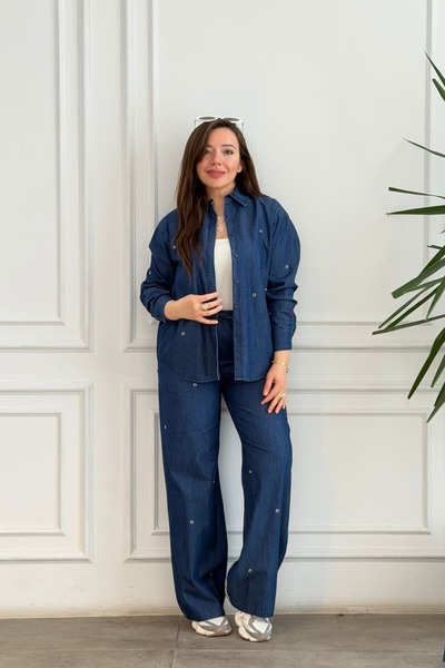 yb yağmur butik Set de blugi cu detalii tip ochi de pasăre