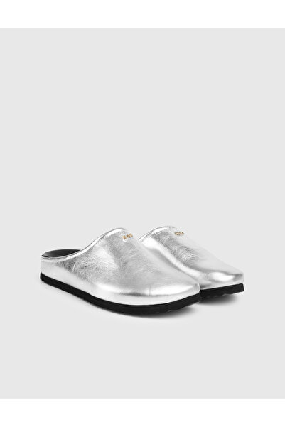 İLVİ Maren Genuine Leather Silver Color Women's Slipper