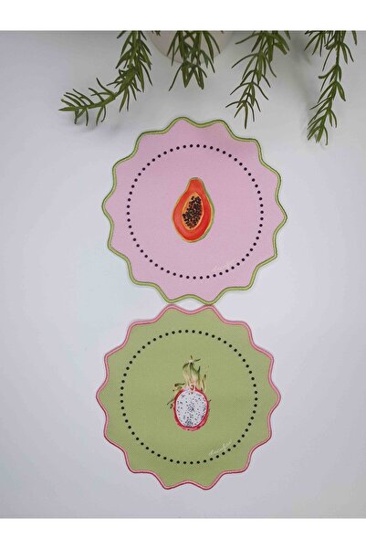 decofav Papaya & Dragon Fruit Patterned Embroidered Edge Cocktail Napkin 2 Pi...