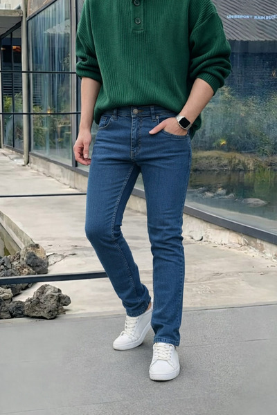 hacker Men's High Waist Slim Fit Premium Navy Blue Jeans