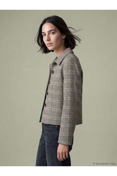 LC Waikiki Nevavm Shirt Collar Plaid Women's Jacket with a Difference