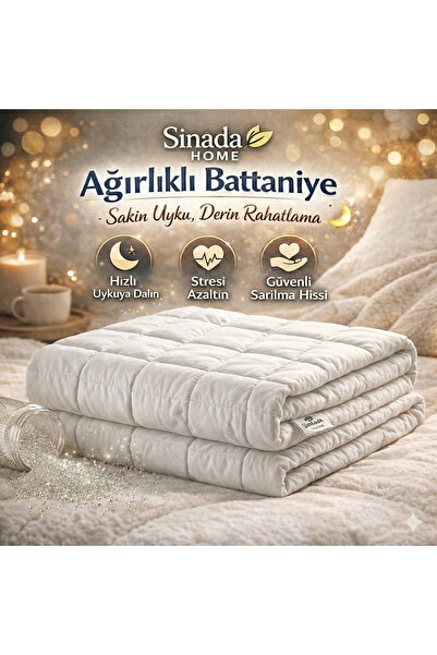 Sinada Ağırlıklı Battaniye Çift Kişilik Yorgan 10 Kg Beyaz 200x220 %100 Yün D...