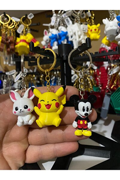 micreative3d Mini Figür Anahtarlık Seti – 3’lü (Tavşan, Pikachu, Mickey Mouse)