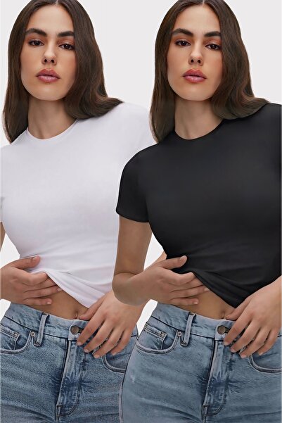 ossons basic crop Tricou - elastic Material textil slim fit , guler rotund Se...