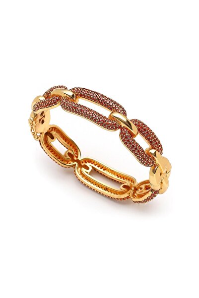 Mon Reve Garnet Zirkon Altın Kaplama Kelepçe Bilezik