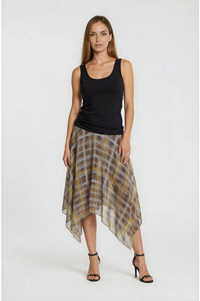 Spazio Beli Korsajlı Asimetrik Kesim Etek KAHVE