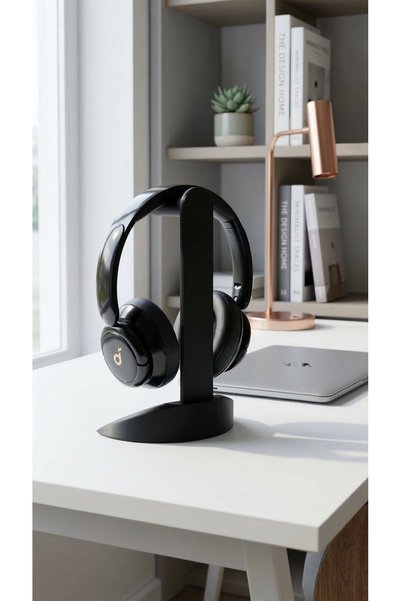 Marmoris Concept Minimalist Matte Black Headphone Stand - Special Locking Design, Ergonomic Hanger