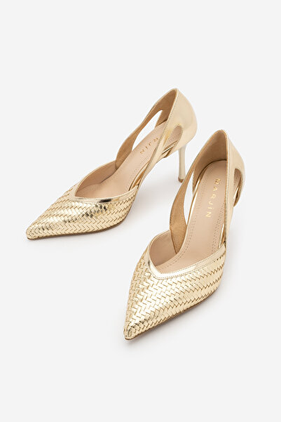 Marjin Women's Stiletto Pointed Toe Knitted Pattern Open Sides Heeled Shoes T...