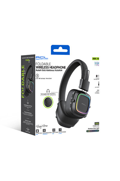 ACL ABK-10 Katlanabilir Bluetooth 6.0 RGB Işıklı Kulak Üstü Kulaklık – Lüks D...