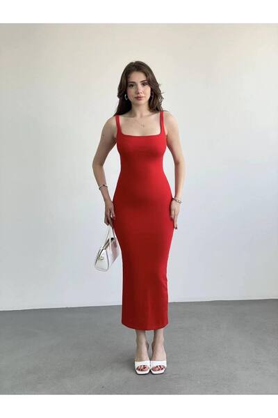 ARK MAĞAZALARI Square Neckline Backless Square Neckline Low-Cut Maxi Dress